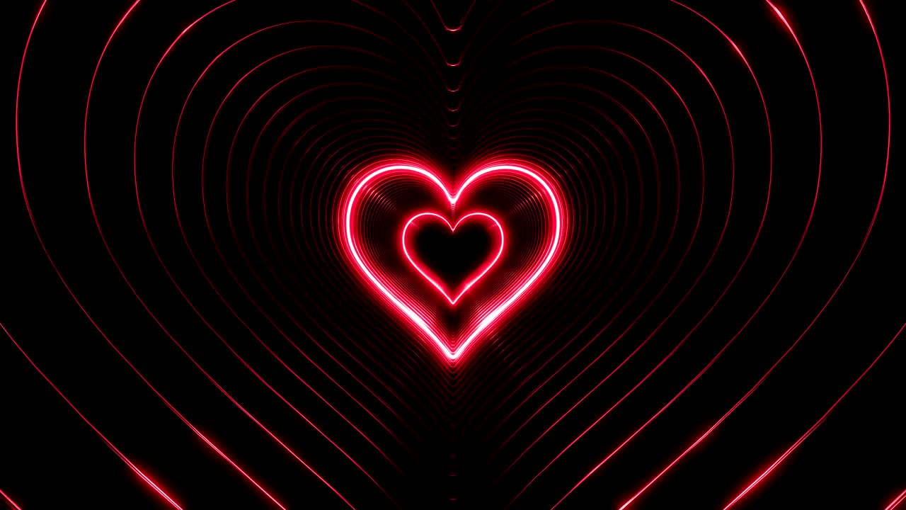 прекрасный абстрактный туннель с красными сердцами с легкими линиями, движущимися быстро. набор из нескольких видеоэлементов. летающий через неоновый фон футуристический туннель. петлевая 3d-анимация.