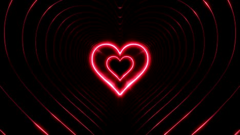 beautiful abstract red hearts tunnel with light lines moving fast. set of several video elements. flying through the neon background futuristic tunnel. looped 3d animation.