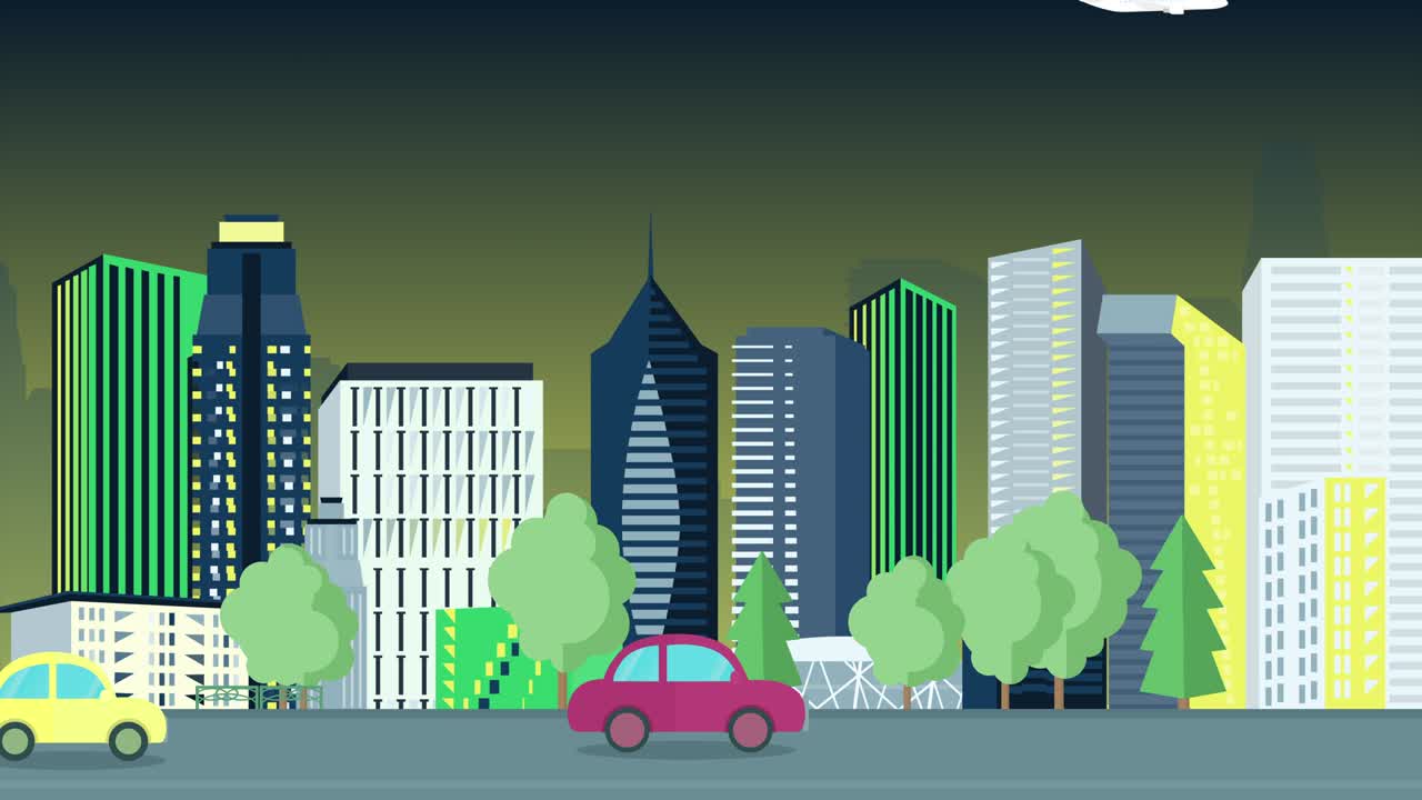 ilustración de la gran ciudad y el tráfico [ bucle ]