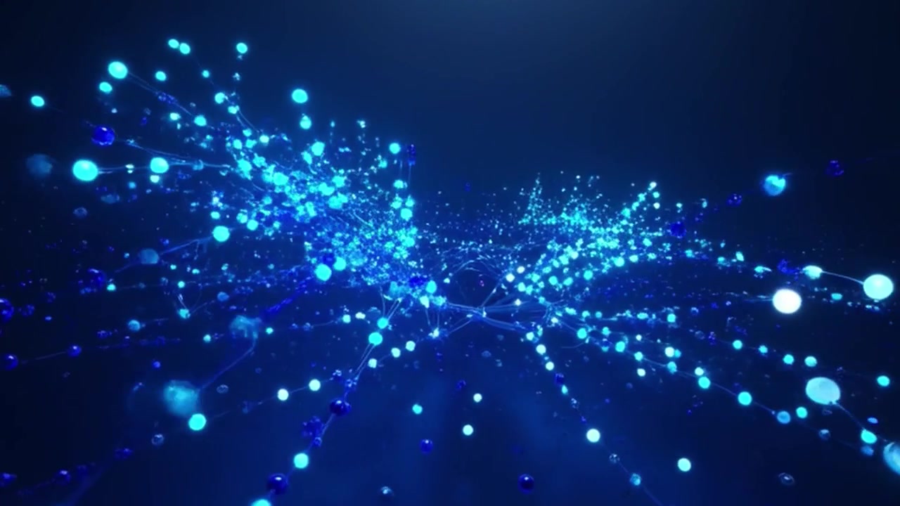 Abstract Digital Network of Glowing Blue Spheres and Connections