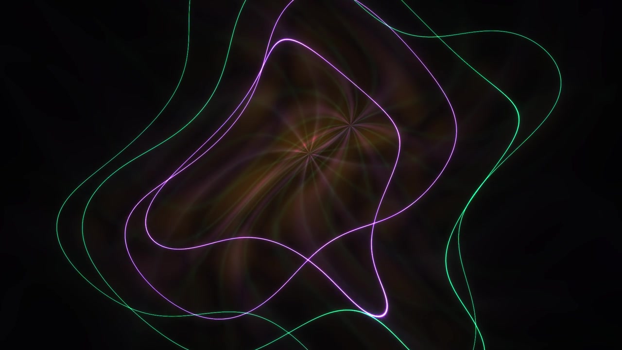 Abstract Neon Light Waves Pulsing in Dark Space