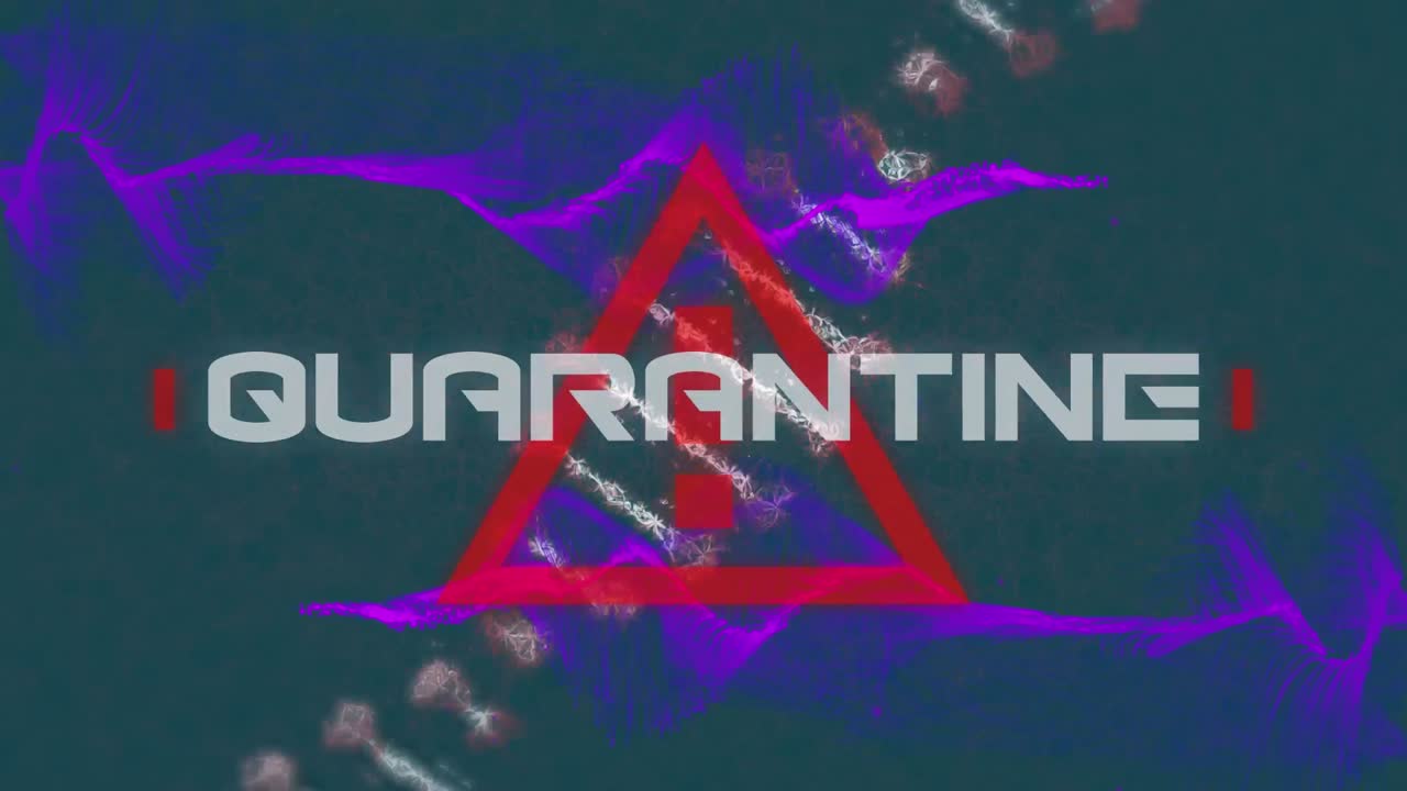 녹색 배경에 있는 dna 구조와 디지털 파동에 대한 경고 기호 위의 격리 텍스트