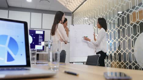 Female-executive-giving-presentation-to-her-colleagues-in-conference-room-4k