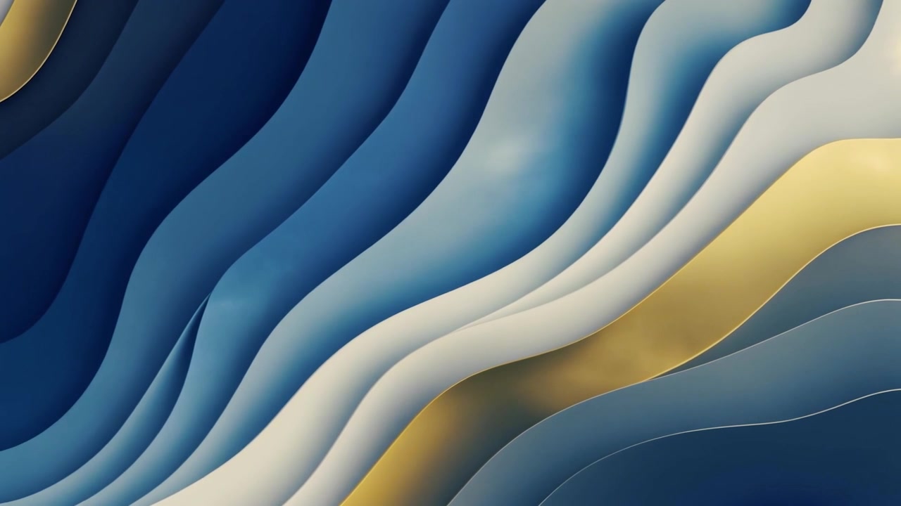 Animated Abstract Wavy Layers in Blue, White, and Gold