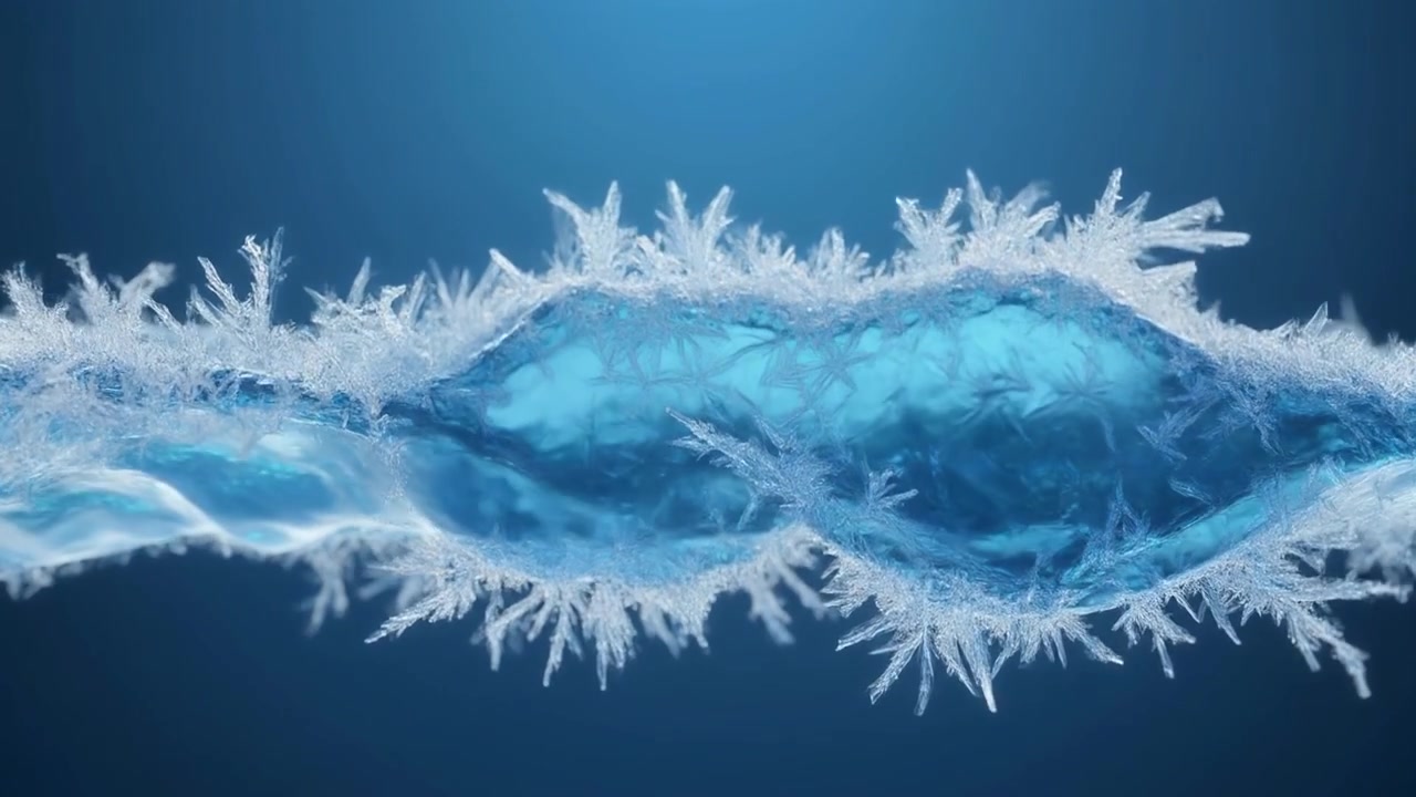 Abstract 3D Animation of Liquid Water Flowing with Growing Ice Crystals