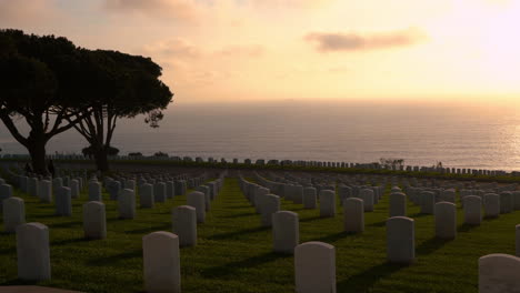 sunset over rosecrans military cemetery in san diego, california