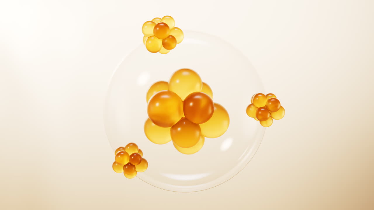 Transparent golden cell bubble, 3d rendering
