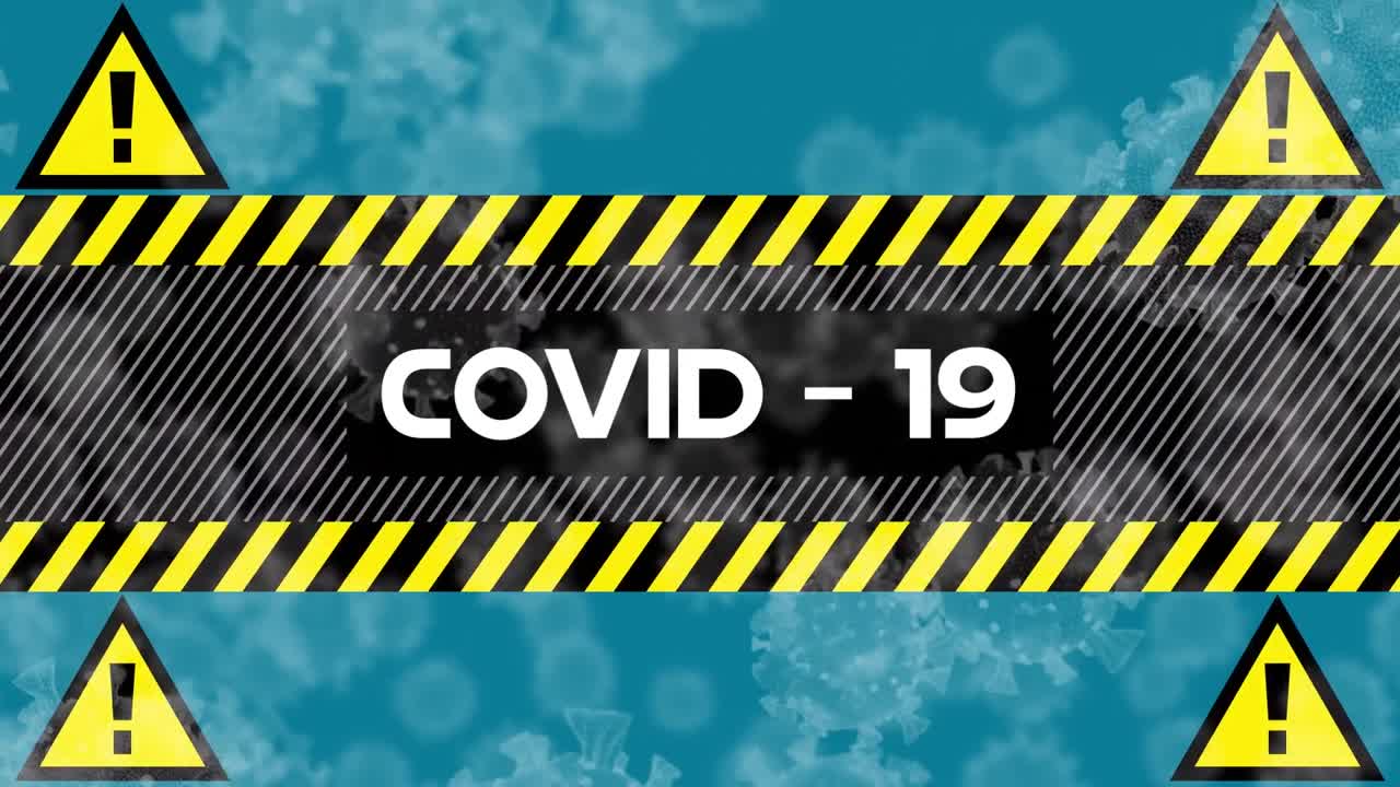 Animation of covid 19 text over virus cells