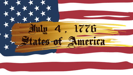 animation of july 4, 1776 states of america text over american flag