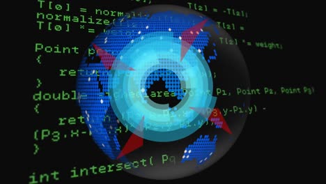 animation of globe, scope scanning over data processing