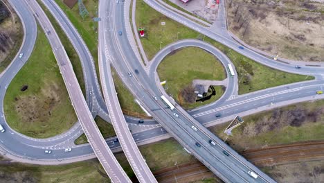 aerial view of a freeway intersection