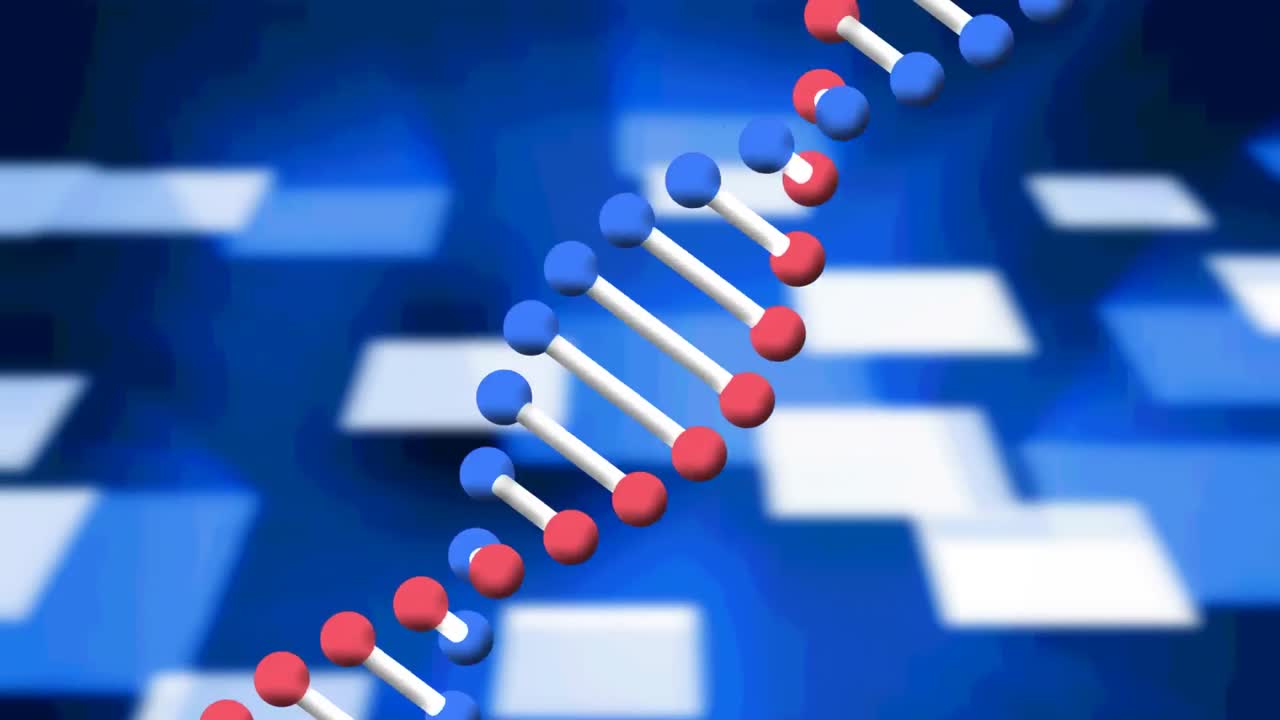 파란색 배경에 있는 dna 가닥의 애니메이션