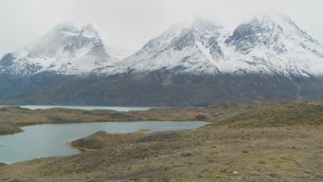 pan across lakes and peaks in patagonia argentina