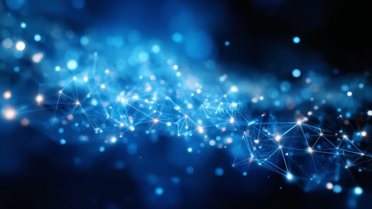 A captivating visual of interconnected lights and patterns in a mesmerizing blue space, showcasing the beauty of abstract digital art and the complexity of networks