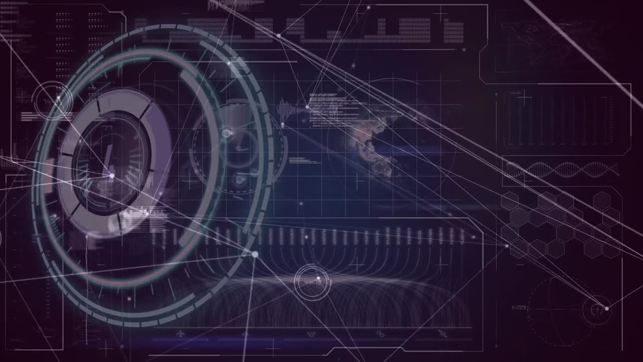 animación del conteo, el círculo de procesamiento, los datos y las conexiones en el fondo de la marina