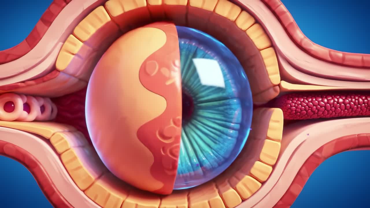 A Close-Up Exploration of a Vibrant Human Eye: Detailed Layers and Structures Unveiled in Stunning Anatomical Beauty