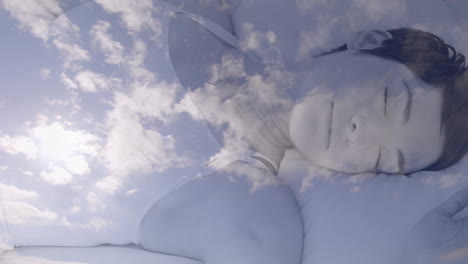 schlafende person mit wolken-animation in friedlicher umgebung