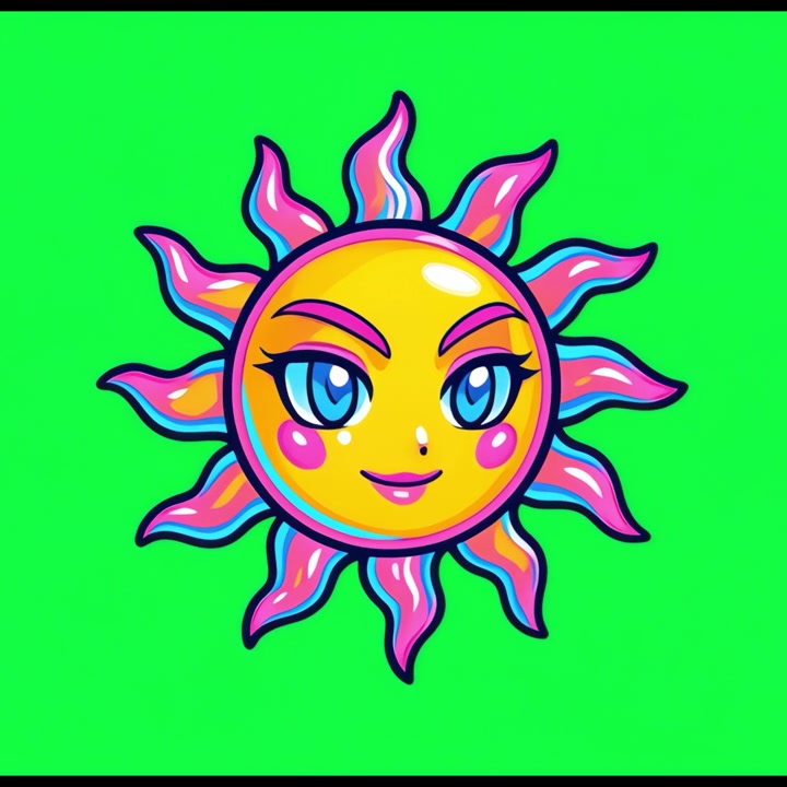 Personaggio sole animato dei cartoni animati che ammicca su schermo verde