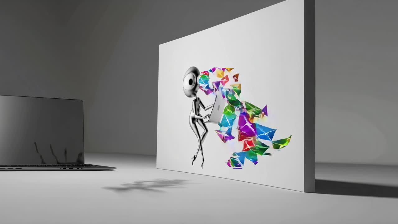 robot usando el portátil con los correos electrónicos