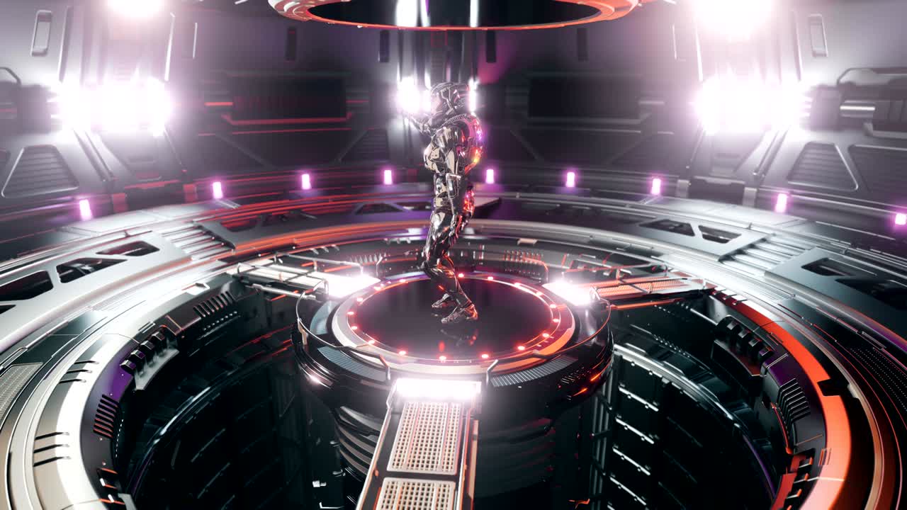 네온 사이버 클럽에서 춤을 추고 움직이는 아름다운 사이버 소녀: 배경과 제목에 대한 sf 미래의 사이버 댄스 vj, 시엄리스 sf 루프, 네온 사이퍼스페이스에서 춤추는.