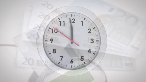 animación del tic-tac del reloj sobre los billetes en euros