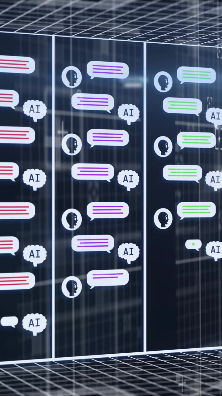 Animazione di elaborazione dati AI su server informatici