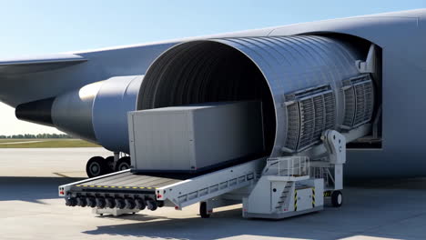 Cargo plane being loaded with a shipping container
