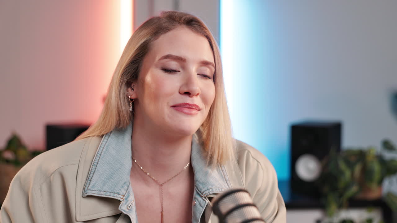 Woman Recording Podcast