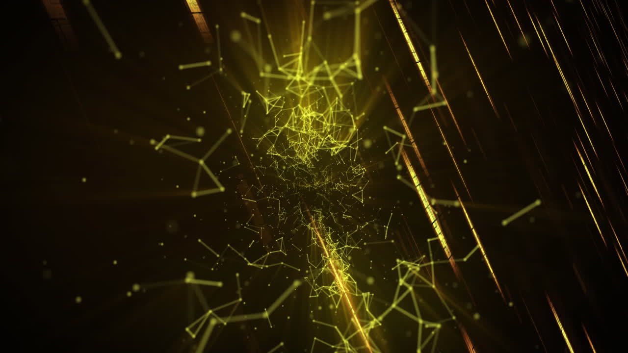 Animation of network of connections over lines on black background