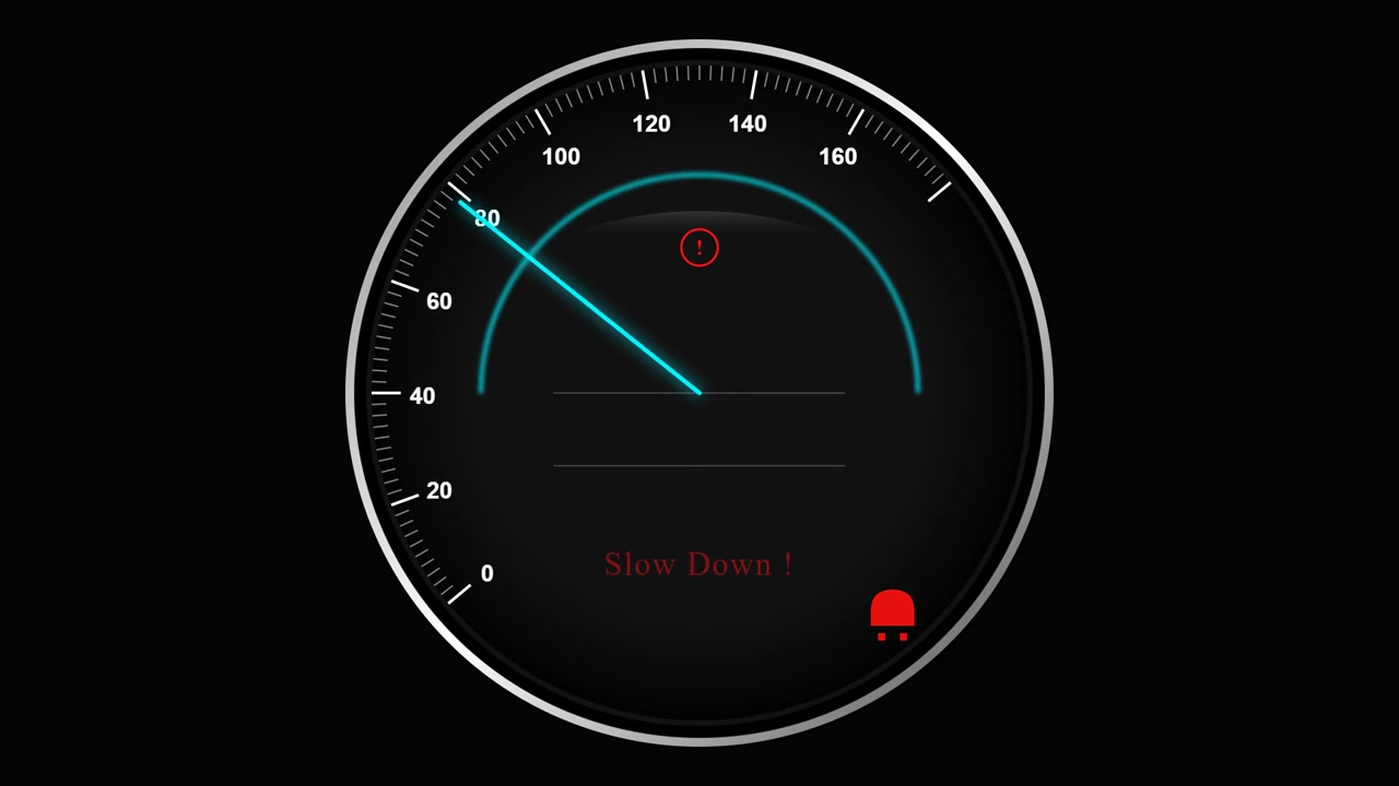 Digital Speedometer Gauge Showing Acceleration and Warning Alert