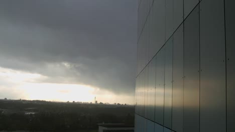 Aerial-view-of-a-partly-sunny-skyline-with-grey-clouds-Berlin,-Germany