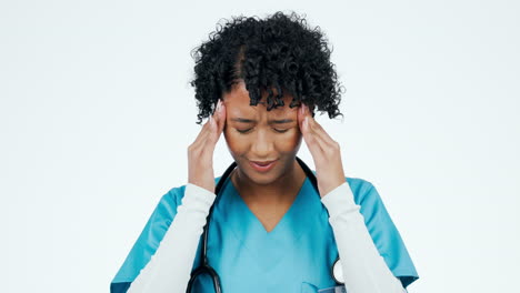 Headache,-doctor-and-stress-of-woman-in-studio