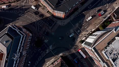 overhead shot of london junction fire brigade trucks rushing