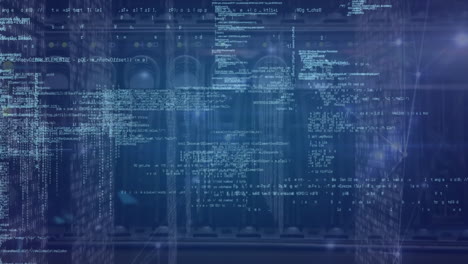 animación de la red de conexiones con procesamiento de datos a través de la sala de servidores.