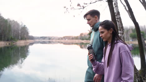 couple walking in the forest