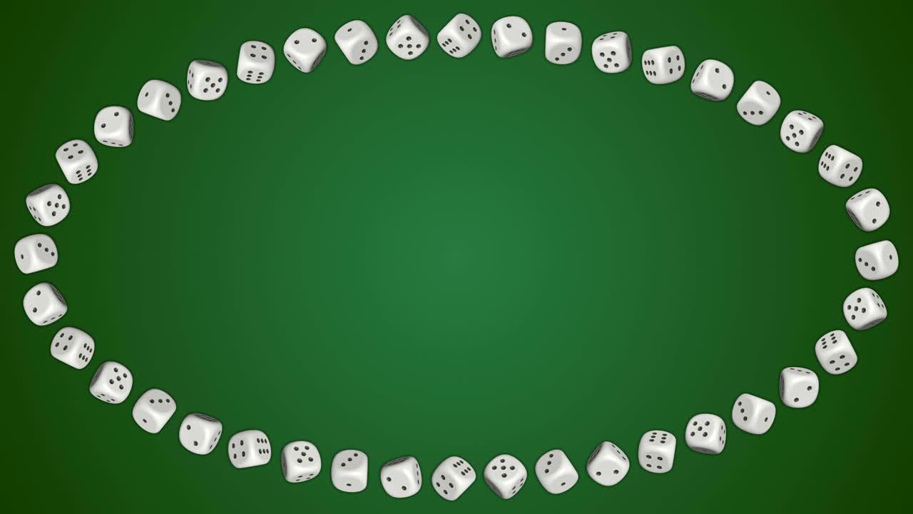 주사위 큐브 카지노 도박 녹색 타원형 경계 프레임 배경