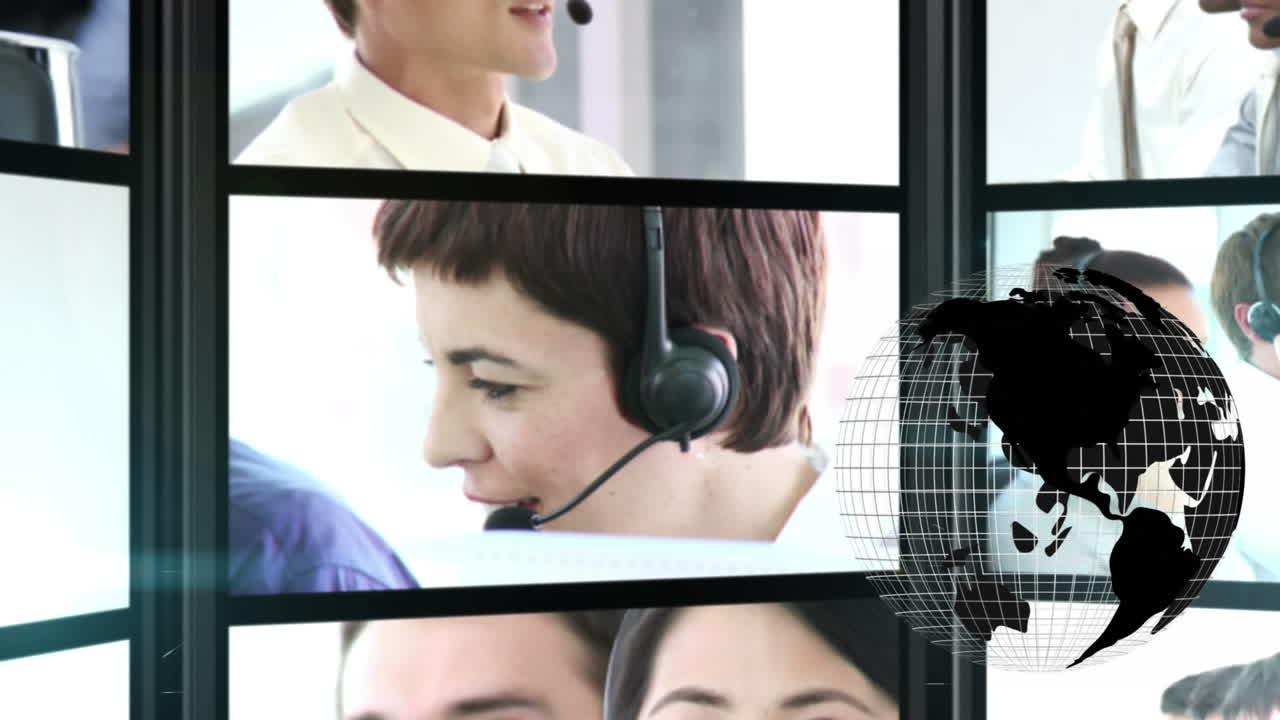 헤드 ⁇ 을 착용 한 사업가 들 위 의 전 세계 의 애니메이션