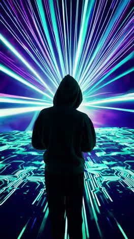 hacker in a vibrant digital landscape