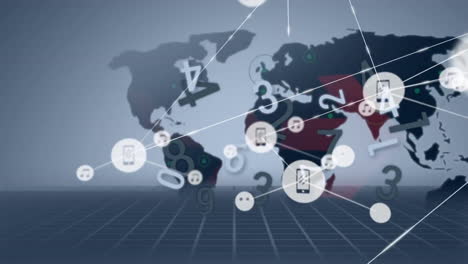animación de la red de conexiones con iconos sobre el mapa del mundo