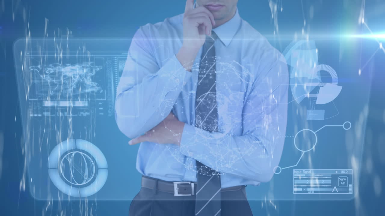 보이지 않는 화면을 만지는 사업가에 대한 데이터 처리