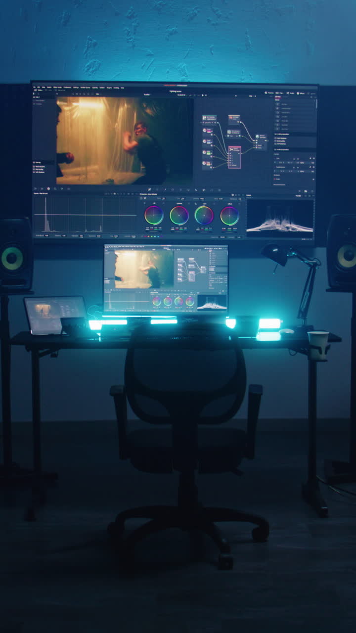 Video Editing Workstation at Night