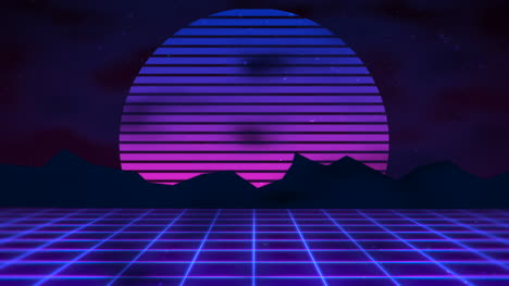 fondo abstracto retro en movimiento con cuadrícula azul y montaña 1