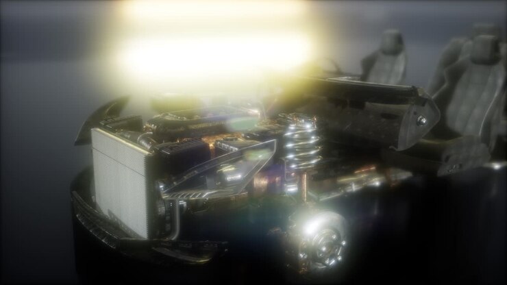 engine and other parts visible in car