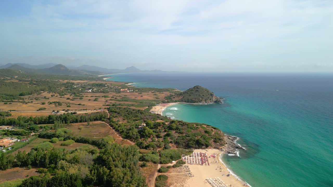 Spiaggia di Cala Monte Turno aerial views of the beach entering Denia Italy Villasimius near Cagliari