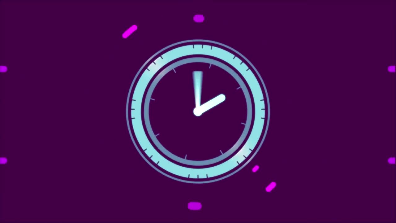 Animation of clock over purple digital interface