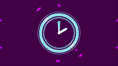 animación del reloj sobre la interfaz digital púrpura