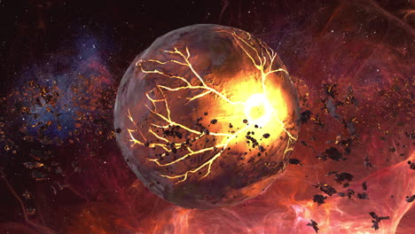 un planeta explotando en el espacio