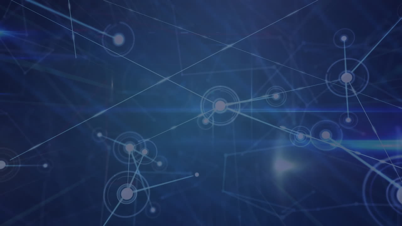 animación de la red de conexiones y senderos de luz contra un fondo azul