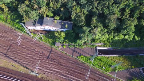 S-Bahn-yellow-Lovely-aerial-top-view-flight-Flak-tower-Humboldthain-Bunker-World-War-2,-Berlin-mitte-summer-2023