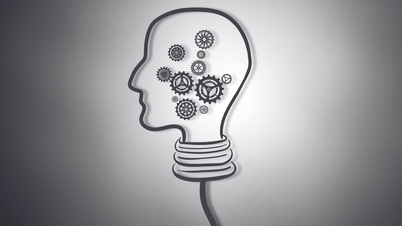 Light bulb head with cogs and wheels